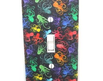 ocean inspired style Rainbow Octopus Light Switch Cover Plate Under the Sea Bathroom Decor Nursery Decor Geek Gift