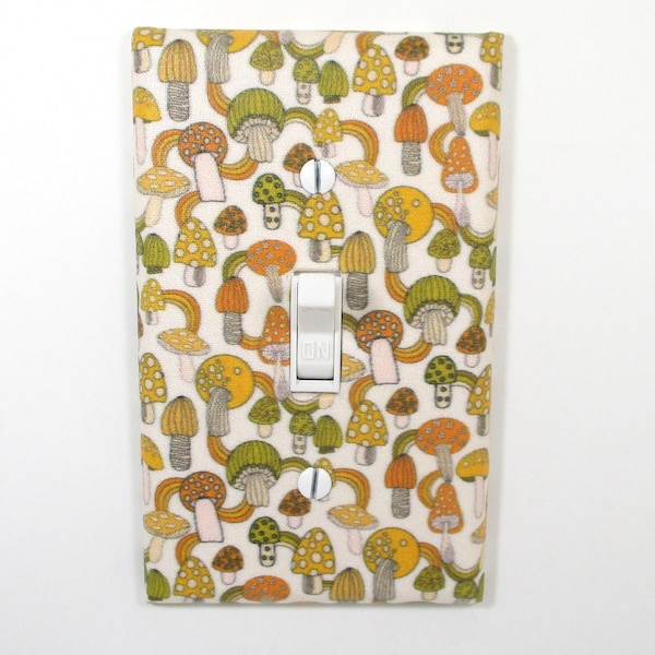 Merry Mushroom Wall Art Light Switch Cover Plate Woodland Nursery Decor Retro 1970s Vintage mid century modern Mushroom-Themed Decor