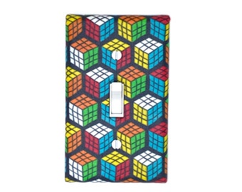 Puzzle Cube Wall Art Light Switch Cover Gaming-Themed Decor Home Gift Unique Room Decor 90s Theme Puzzle Learning Toy Retro Birthday Gifts