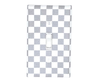 Gray and White Checkered Wall Art Light Switch Cover Modern Nursery Decor Gifts Home Gift Unique Room Decor Farmhouse Check Checkerboard