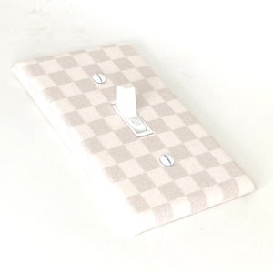 Cream and Beige Checkered Wall Art Light Switch Cover Modern Nursery Decor Gifts Home Gift Unique Room Decor Farmhouse Check Checkerboard image 2