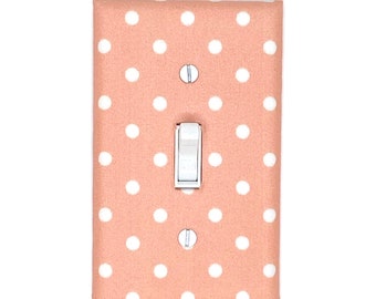 Pastel Peach Fuzz Polka Dots Nursery Decor Light Switch Cover Plate Wall Art White Polka Dot Home Gift Handmade Gift for Her Baby Bedroom