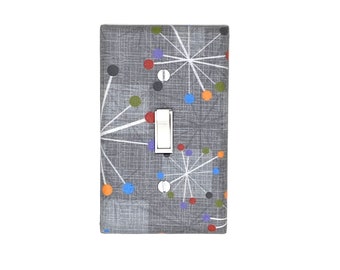 Gray Mid Century Modern Atomic Starburst Wall Art Abstract Geometric Print Colorful Maximalist Home Gift for Home Decor Light Switch Cover