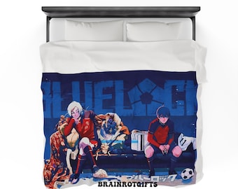 Manta de Kaiser e Isagi con cierre azul, arte manga a todo color de anime - Manta de felpa de terciopelo