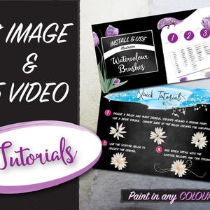 May include: A digital illustration of watercolor brushes for Adobe Illustrator. The image shows a quick tutorial on how to use the brushes to create a flower. The text on the image reads "Install & Use Illustrator Watercolor Brushes" and "Quick Tutorial".