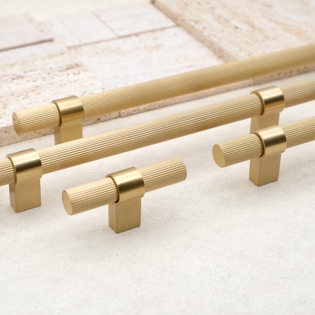 Modern Linear Brass Cabinet Knobs and Pulls | Gold Brass Cabinet ...
