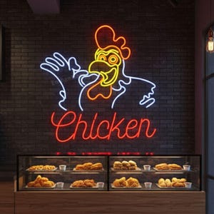 Huhn Neonschild, Fried Huhn LED-Licht-Schild, Leuchtreklame, Fried Huhn Liebhaber Geschenk, Fried Huhn Restaurant Licht, Bauernhaus Dekor