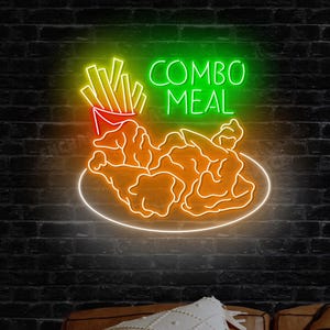 Fried Huhn Pommes Frites Led Schild, Fries Huhn Neon Schild, Pommes Shop Wand LED-Licht, Fast Food Restaurant Neon Wanddekor