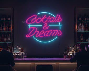 カクテル＆ドリームネオンサイン、カクテルドリームLEDサイン、バーの