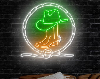 Cowboy Boot Hat Neon Sign, Western Cowboy Led Sign, Western Cowboy Bar Wall Decor, Gift for Dad, Rodeo Cowboy Neon Wall Signs