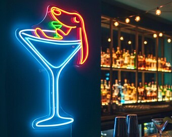 Dachshund Martini Neon Sign, Martini Cocktail Led Sign, Custom Neon Sign, Martini Bar Wall Decor, Bar Pub Wall Art, Cocktail Light Up