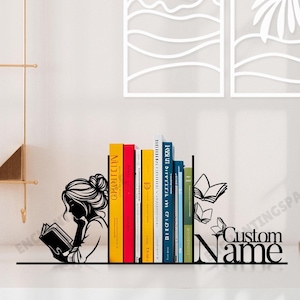 Serre-livres personnalisés en métal pour livre de lecture pour fille, serre-livres prénom de fille, décoration d'enseigne de table livresque, bouchon de livre pour fille pour bibliothèque, cadeau de rentrée des classes