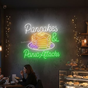 Pancake Neon Sign, LED Wall Light for Brunch Spot, Cafe or Kitchen Decor, Playful Breakfast Food Accent