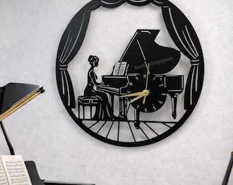 Klavier-Metallwanduhr, Wanddekor für Wohnzimmer oder Studio, Musikgeschenk für Pianisten oder Musiklehrer