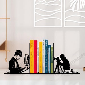 Customized Surveyor Metal Bookends, Surveyor Bookshelf Holder, Personalized Civil Engineer Name Bookend, Book Stoppers for Library Office
