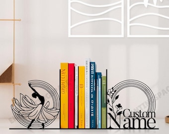 Customized Girl Ballet Metal Bookends, Ballerina Name Bookend, Ballet Dancer Bookshelf Holder Decor, Ballerina Book Stand Black Metal Art