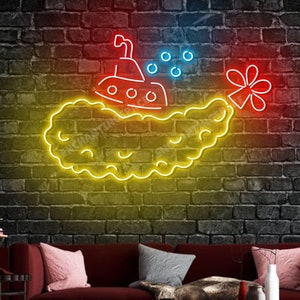 Shrimp Tempura Neon Sign, Tempura Submarine Led Light, Tempura Neon Art Signboard Wall Art, Seafood Restaurant Kitchen Led Sign Wall Decor