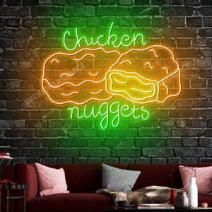 Hühnernugget Leuchtreklame, Hühnernugget-LED-Licht für Restaurantdekor, Street-Food-Shop-Neonwandkunst, Hühnchen Fried Fast Food-LED-Schild