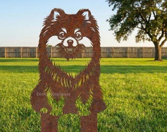 Personalized Pomeranian Metal Garden Stake, Custom Dog Rustic Yard
