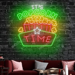 It&#39;s Popcorn Time Neon Sign, Popcorn Time Led Sign Wall Art, Popcorn Neon Light For Cinema Room Led Sign, Popcorn Movie Theater Led Light