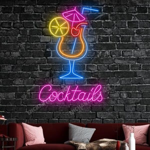 Cocktails Neon Sign, Cocktail Bar Pub Led Light, Cocktail Night Club Light Signage, Open Cocktail Bar Wall Decor, Cocktail Wall Art Led Sign