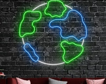 Earth Neon Sign, Earth Led Sign, Custom Earth Neon Light For Home Wall Decor, Earth Day Led Light Wall Art, Globe Neon Sign Wall Hanging