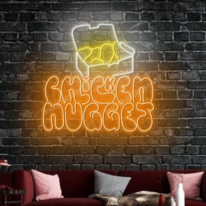 Hühnernugget Leuchtreklame, Hühnchen Pommes LED-Licht für Restaurant Dekor, Street Food Store Neonwandkunst, Hühnernugget Fast Food LED-Schild