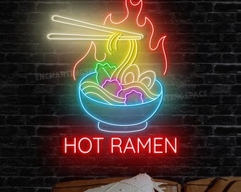ホットラーメンネオンサイン、鮮やかな日本の麺ボウルLEDライト