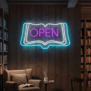 Book Sign Led Sign Open Reading Book Neon Sign, Library Led Sign, Custom Neon Sign, Book ...