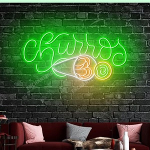 Churros Neon Sign, Churro Shop Neon Light, Churro Spanish Food Neon Light Wall Sign, Open Sign For Churros Store, Churros Wall Art Led Light