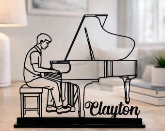 Decorazione da scrivania in metallo personalizzata con pianista, moderna targa con nome da esporre sul tavolo, regalo per pianisti o musicisti