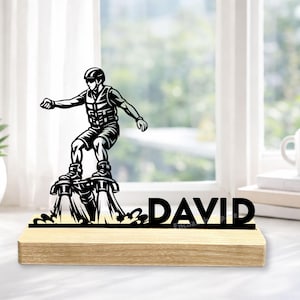Décoration de table personnalisée en métal pour flyboard, art de sports nautiques pour décoration de salon, plaque nominative en métal pour amateurs d'aventure