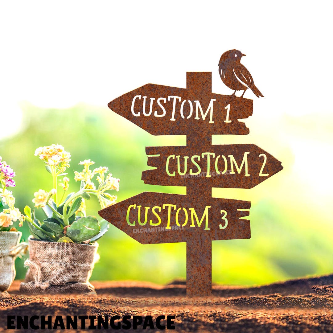 Custom Direction Arrow Metal Rusty Plaque With Stake, Direction Garden ...