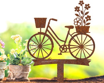 Custom Bicycle Garden Stake, Metal Horse Yard Art, Bike Lover Garden Decor, Rustic Bike Gift for Gardeners, Rusty Yard Stake