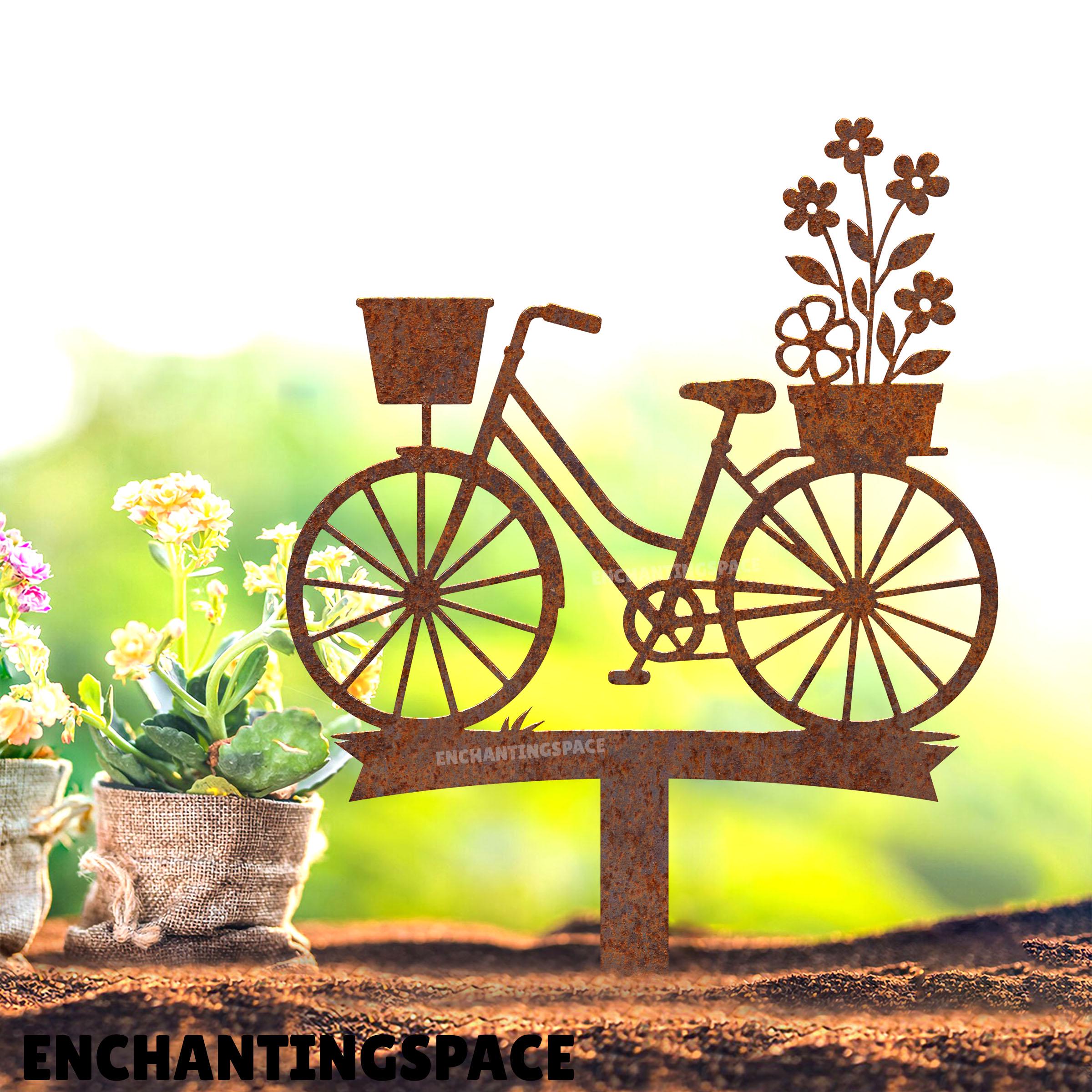 アイアンガーデンbicycle※リメ缶※ガーデン雑貨※樹脂粘土※デコパージュ薔薇 Custom Bicycle Garden Stake, Metal Horse Yard Art, Bike Lover