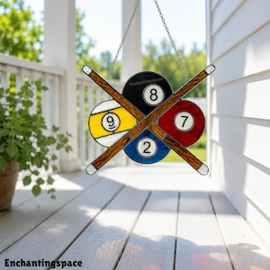 Billiard Pool Balls Stained Glass Hanging, Game Room Suncatcher Decor, Unique Gift for Pool Player