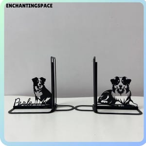 Kundenspezifische australischer Schäferhund-Hunde-Metallbuchstützen, Hunde-Metall-Schreibtisch-Hauptdekor, Tiertabellen-Zeichen, Buch-Liebhaber-Geschenk, Buch-Nocken-Bürodekor