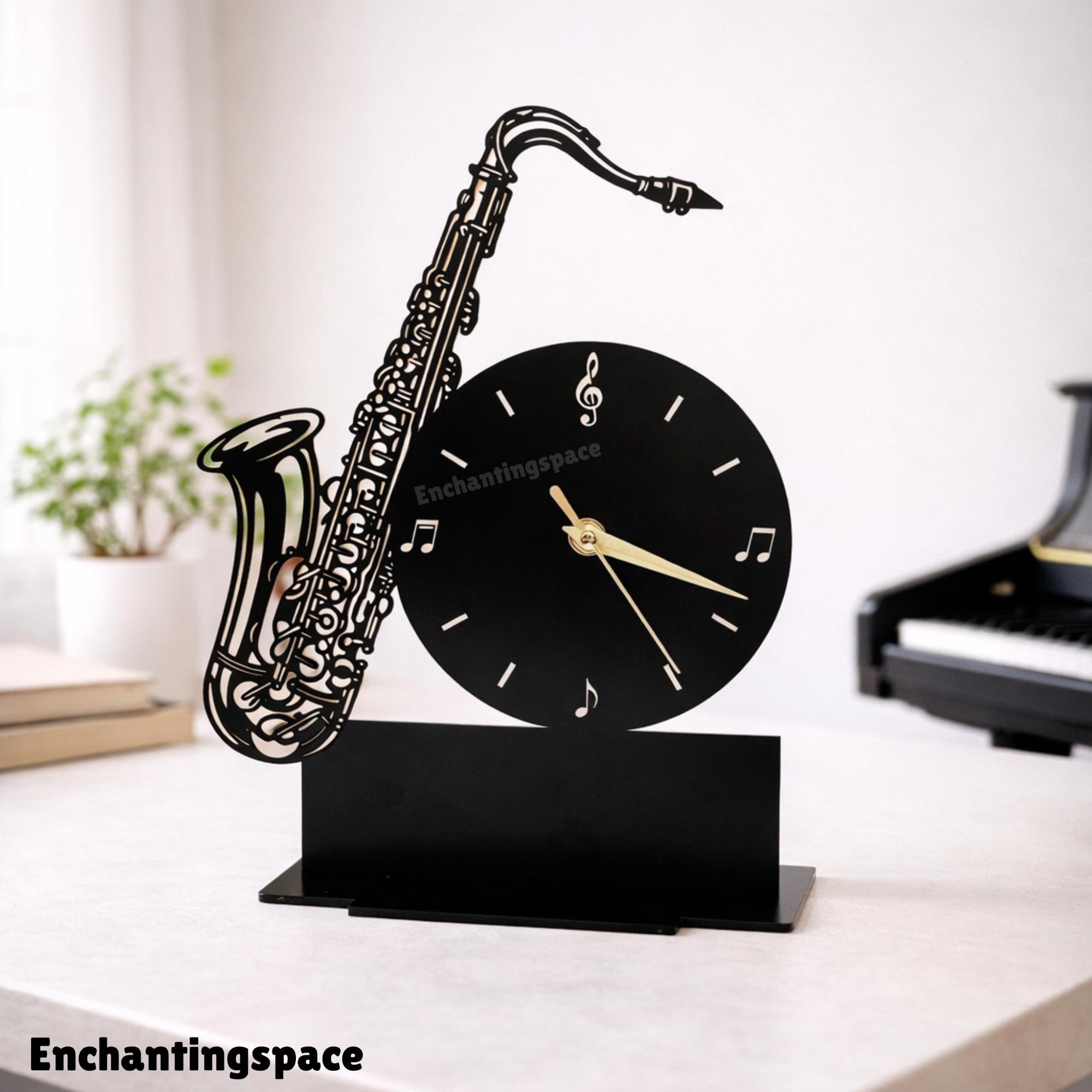 Saxophone Metal Table Clock, Jazz Music Desk Clock Decor, Unique