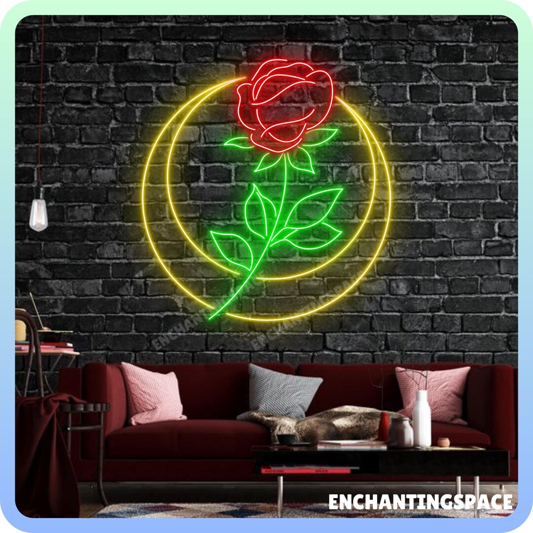 Led Light Sign Roses Rose Moon Neon Sign,moon Rose Led Sign, Custom Rose Neon Sign for ...
