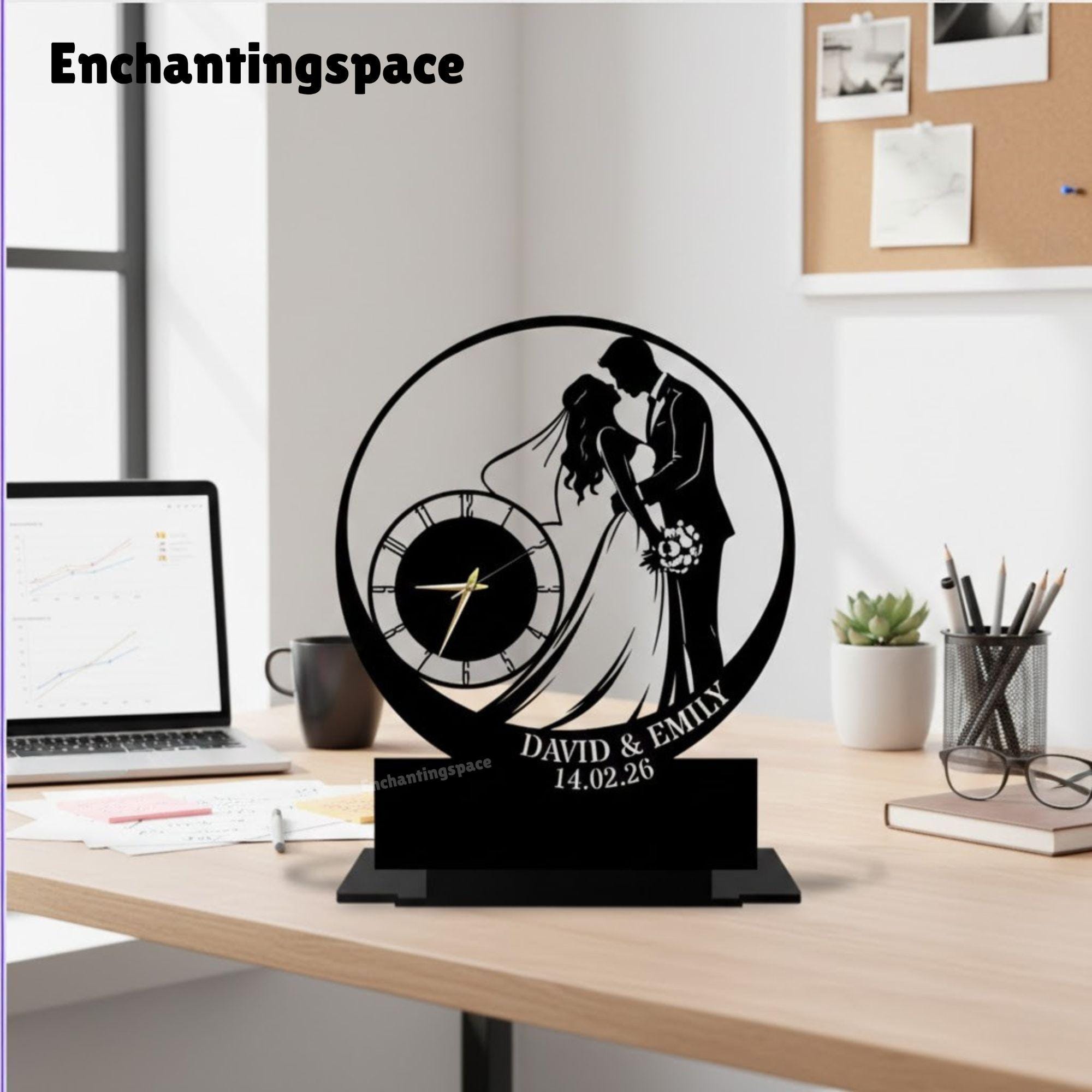 Personalized Wedding Metal Desk Clock, Custom Name Table Clock for Office or Home Workspace, Gift Idea For Couple