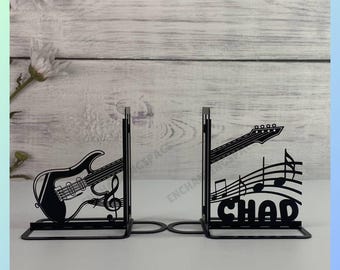 1 Paire De Serre-livres En Bois Imprimé Guitare Musicale – Serre-livres Décoratifs Pour étagères – Arrête De Livre Robuste Pour Cadeau/maison/bureau/école