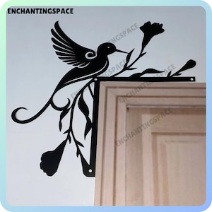 Benutzerdefinierte Kolibri Tür Ecke Metall Wand Kunst, Kolibri Schwarz Metall Schild Tür Topper, Vogel Tier Tür Wohnkultur, Vogel Türrahmen Kunst