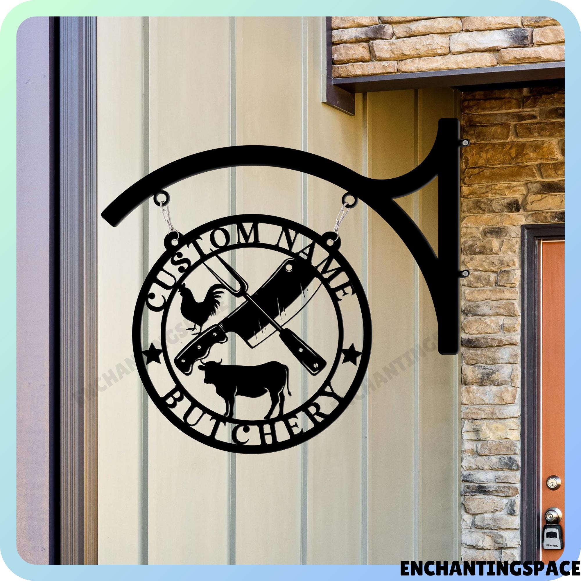 Personalized Name Hanging Butcher Shop Metal Sign, Fresh Meat