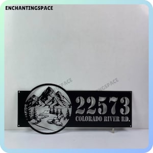 Número de casa de metal de montaña personalizado, letrero de dirección de casa de montaña para exteriores, letrero de dirección con número de montaña, número de casa de bosque para exteriores