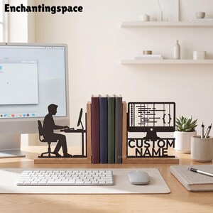 Buchstützen für Softwareentwickler, individueller Schreibtischorganizer für Programmiererbüros, Dekoration für Informatikstudenten Bild 2