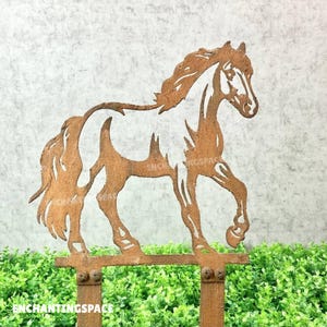 Estaca de caballo personalizada para jardín, arte de metal para jardín, decoración ecuestre, lápida, regalo rústico de caballo para jardineros, regalos de condolencia