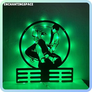 Customized Jiu Jitsu Medal Hanger Metal Wall Art LED Light, Jiu Jitsu Medal Holder, Metal Medal Rack Decorations, Martial Arts Medal Display