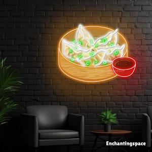 Dumplings Neon Sign, Asian Food Acrylic Led Light Decor, Dumpling Food Neon Light Wall Art, Restaurant Wall Decor