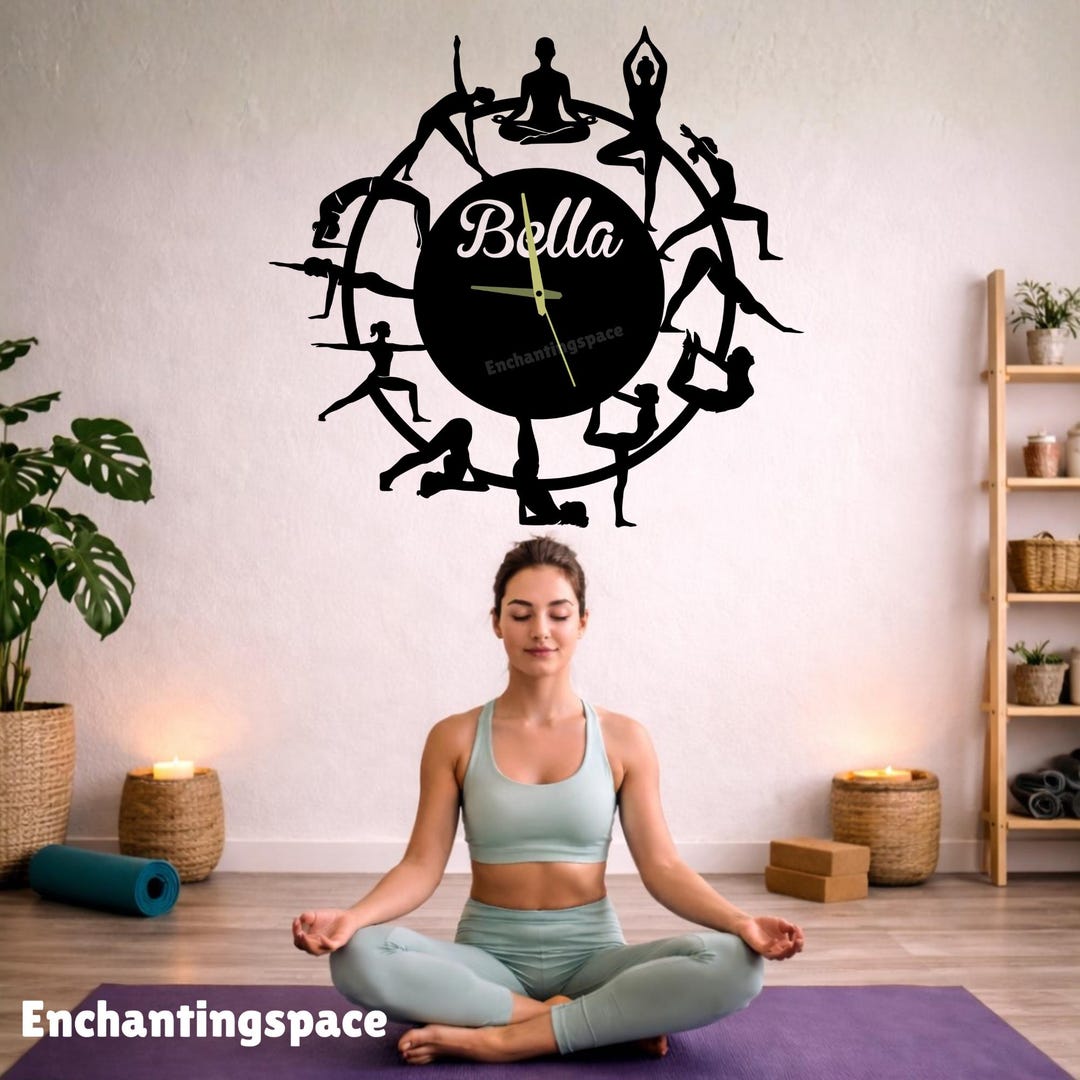 Meditating Clock Custom Yoga Metal Wall Clock for Meditation Room Decor, Minimalist ...