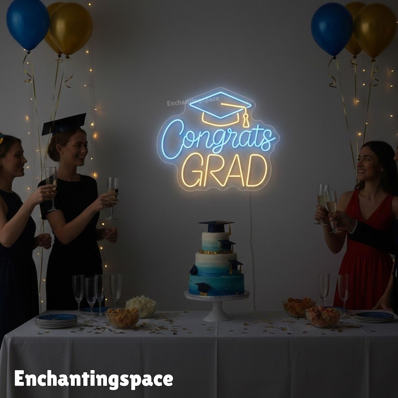 Congrats Grad Neon Sign, Graduation LED Wall Light for Party Decor ...